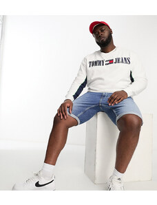Tommy Jeans Big & Tall - Felpa bianca con riga con grafica del logo-Bianco