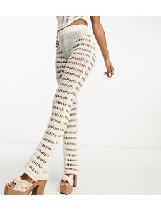ASYOU - Pantaloni in maglia all'uncinetto a zampa color crema in coordinato-Bianco