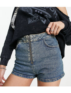 ASYOU - Shorts di jeans lavaggio sporco con zip sul davanti-Blu