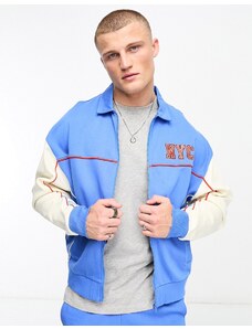 ASOS DESIGN - Giacca bomber oversize in jersey blu stile college in coordinato