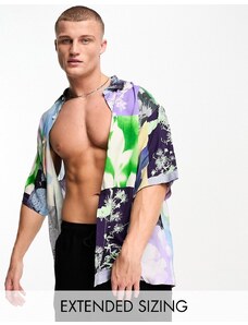 ASOS DESIGN - Camicia oversize squadrata con stampa floreale digitale-Multicolore
