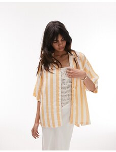 Topshop - Camicia in lino arancione e bianco a righe in coordinato