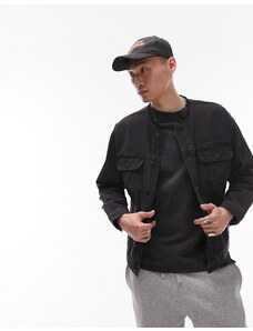 Topman - Giacca di jeans oversize senza colletto nera-Black