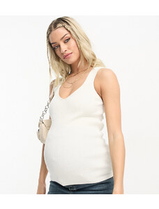 ASOS Maternity ASOS DESIGN Maternity - Canotta in maglia color crema con scollo a V-Bianco