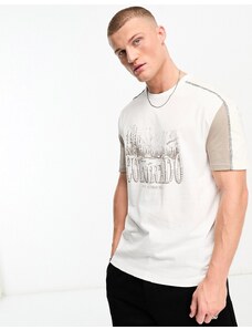 ASOS DESIGN - T-shirt comoda raglan beige color block con stampa sul davanti-Neutro