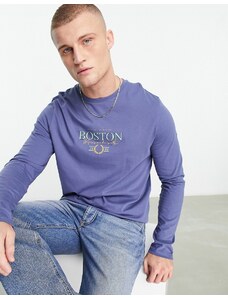 ASOS DESIGN - T-shirt a maniche lunghe blu navy con stampa "Boston"