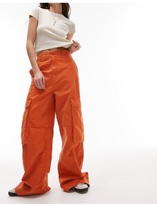 Topshop - Pantaloni cargo dritti oversize a vita alta arancioni con tasca-Arancione
