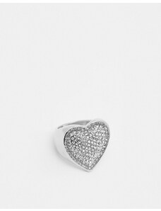 ASOS DESIGN - Anello con sigillo a cuore color argento con pavé di strass