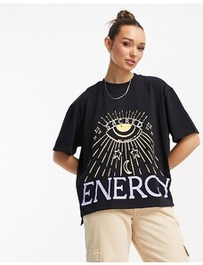 ASOS DESIGN - T-shirt oversize pesante nera con stampa “Sacred Energy”-Black