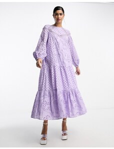 ASOS DESIGN - Vestito lungo in pizzo con inserti traforati lilla-Viola