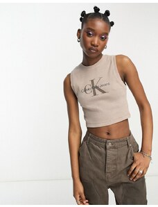 Calvin Klein Jeans - Top senza maniche in maglia beige con logo monogramma-Neutro