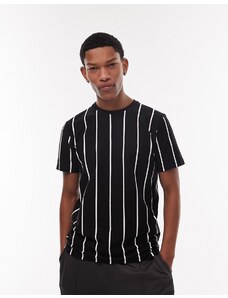 Topman - T-shirt vestibilità classica nera a righe verticali-Black