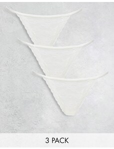 Lindex - Jenniann - Confezione da 3 perizomi in pizzo stile tanga bianchi-Bianco
