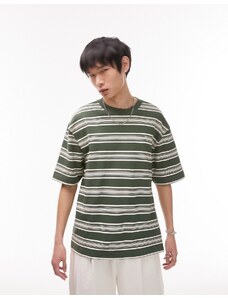 Topman - T-shirt oversize verde a righe miste