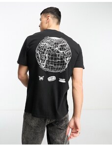 Element - T-shirt nera con stampa di globo sul retro-Black
