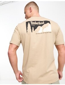 Timberland - T-shirt beige con stampa di montagne sul retro-Neutro