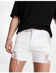 ASOS DESIGN - Pantaloncini di jeans taglio corto bianchi con strappi-Bianco