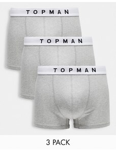 Topman - Confezione da 3 boxer aderenti grigio mélange con fascia in vita bianca