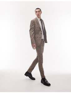 Topman Wedding - Pantaloni da abito super skinny marrone neutro a quadri