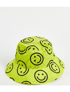 Baggu - Cappello da pescatore da festival giallo con stampa di faccine sorridenti