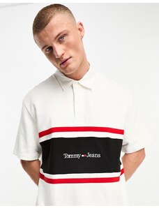 Tommy Jeans - Polo a righe verticali bianca con logo lineare-Bianco
