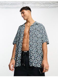 Lee - Resort - Camicia a maniche corte ampia nera con stampa geometrica-Black