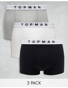 Topman - Confezione da 3 boxer aderenti color nero, bianco e grigio mélange con fascia in vita bianca-Multicolore