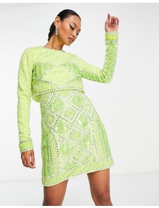 ASOS DESIGN - Vestito corto 2 in 1 separabile color lime decorato con paillettes-Verde