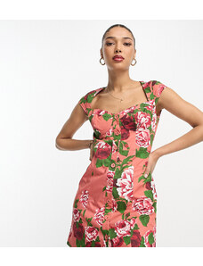 ASOS DESIGN - Vestito corto in twill con bottoni e coppe a fiori-Multicolore
