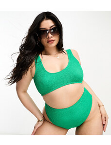 ASOS Curve ASOS DESIGN Curve - Crop top bikini mix and match stropicciato verde gioiello con scollo rotondo