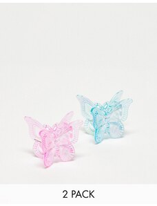DesignB London - Confezione da 2 fermagli per capelli iridescenti blu e rosa a forma di farfalla-Multicolore
