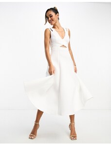 ASOS DESIGN - Vestito midi per il ballo di fine anno minimal a portafoglio color avorio con cuciture a vista-Bianco