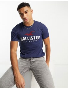 Hollister - T-shirt tecnica blu navy mélange con logo