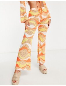New Girl Order - Pantaloni da festival a zampa arancioni in maglia allacciati sul davanti in coordinato-Arancione