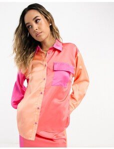 In The Style - Camicia in raso multicolore a contrasto in coordinato