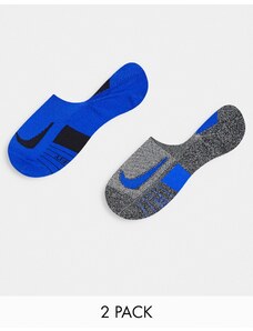 Nike Running - Multiplier - Confezione da 2 paia di fantasmini grigi e blu-Grigio