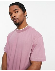 ASOS DESIGN - T-shirt comoda accollata rosa bordi a contrasto