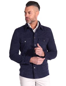 Camicia sfoderata camoscio blu con bottoni a pressione D'Arienzo