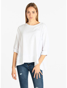 158c T-shirt Donna Oversize In Cotone Manica Lunga Bianco Taglia Unica
