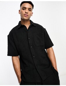Pull&Bear - Camicia testurizzata nera in coordinato-Black