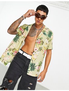 ASOS DESIGN - Camicia comoda con rever profondo e stampa hawaiana-Multicolore