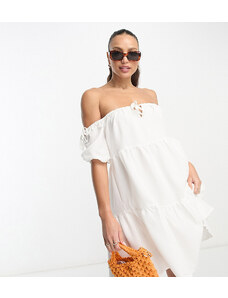 In The Style Tall - Stacey Solomon - Vestito con scollo Bardot bianco a balze