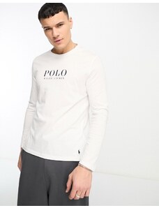 Polo Ralph Lauren - Maglietta da casa a maniche lunghe bianca con logo sul petto-Bianco