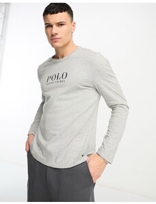 Polo Ralph Lauren - T-shirt a maniche lunghe da casa grigia con scritta del logo sul petto-Grigio
