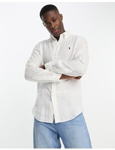 Polo Ralph Lauren - Icon - Camicia custom fit in lino bianca con logo-Bianco