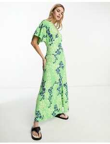 ASOS DESIGN - Vestito da giorno a maniche lunghe verde a fiori con cuciture a vista-Multicolore
