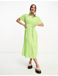 Monki - Vestito camicia midi allacciato in vita verde