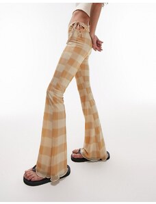 Topshop - Pantaloni a zampa in rete beige a quadri con laccetti laterali-Neutro