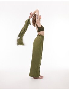 Topshop - Pantaloni da mare testurizzati verde oliva in coordinato