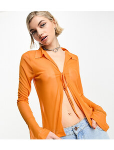 COLLUSION - Camicia trasparente con laccetti arancione acceso